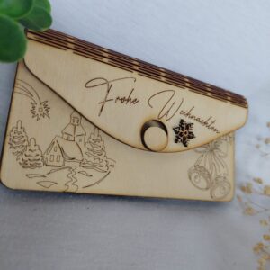 Hölzerner Geldumschlag "Frohe Weihnachten" – Festliche Geschenkverpackung für Gutscheine & Geld