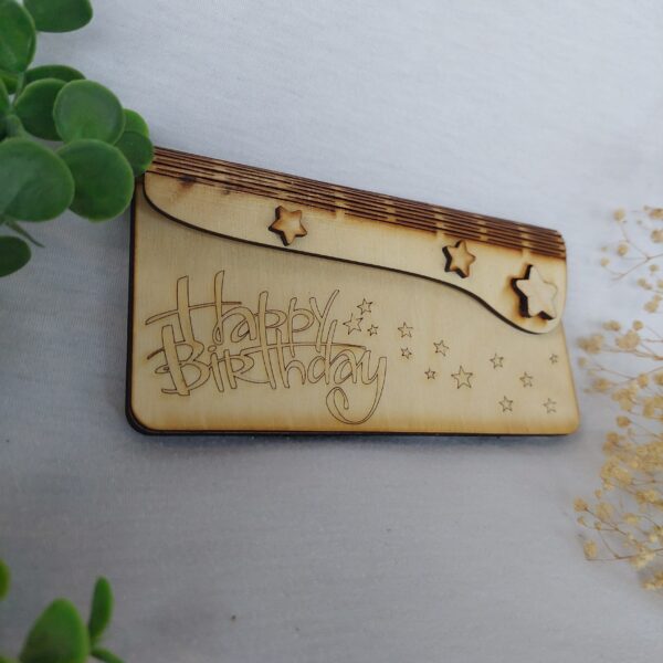Hölzerner Geldumschlag "Happy Birthday" – Kreative Geschenkverpackung & Gutscheinkarte aus Holz – Bild 3